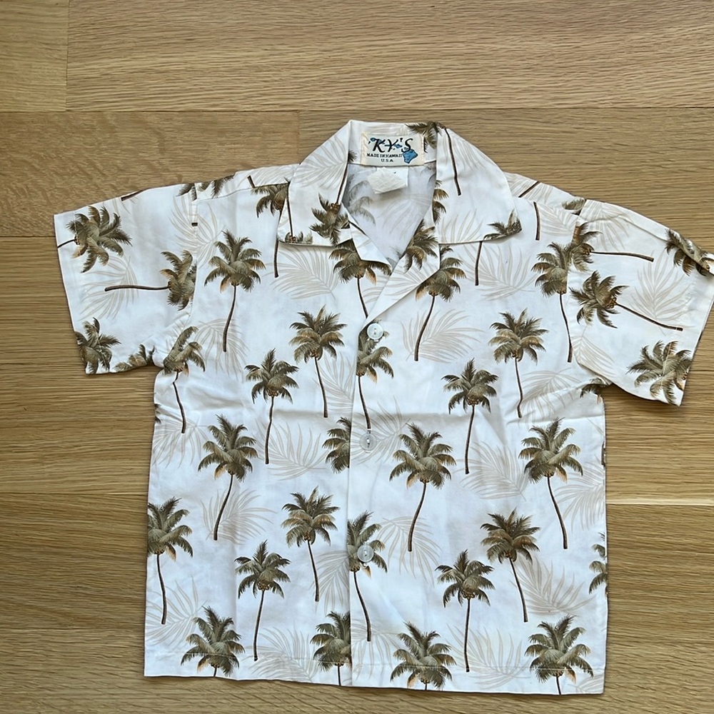 Vintage KY's Made in Hawaii Shirt Boys Cotton Palm Tree Size 4